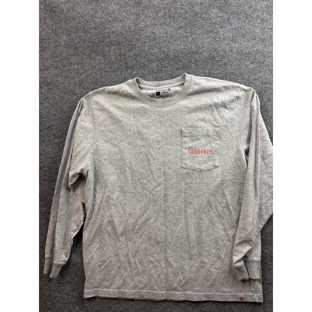 Carhartt Pocket T-Shirt Mens L Gray Loose Fit Long Sleeve TK5426-M Graphic